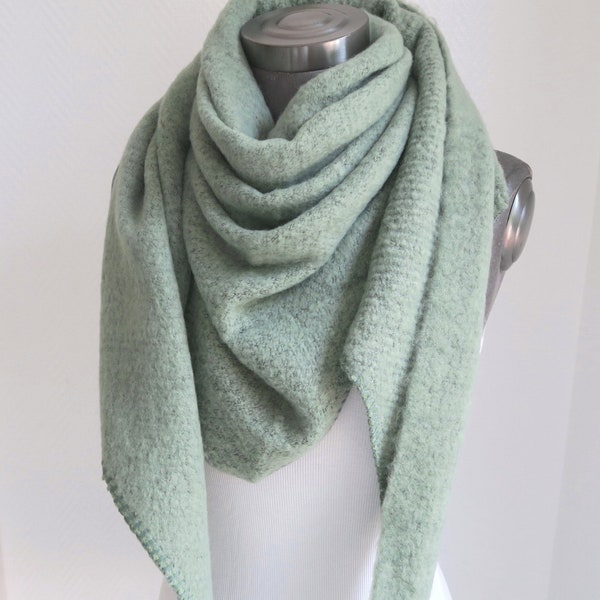 XL triangular scarf, fleece scarf premium quality, woven scarf green pistachio wool mix cloth fluffy cuddly women's scarves winter warm