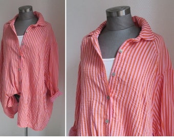 Chemise en mousseline chemisier rose orange chemise rayée chemisiers leggings robe tissu mousseline, chemise motif structuré coton unisize ici 38-44