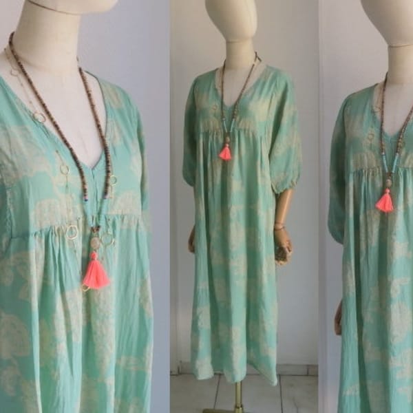 36-42 transparentes Glitzer Blumenkleid in gruen hauchzart ideal für heisse Tage, Strandkleid aus Cotton