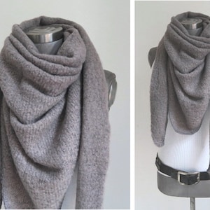 xl triangular scarf, fleece scarf, woven scarf gray wool blend scarf fluffy cuddly scarves women's premium scarf wool warm anthracite