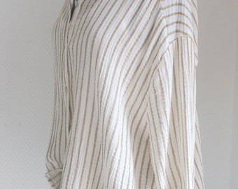Camicetta in mussola camicette a righe bianche beige realizzate in tessuto di mussola, camicia in cotone con motivo strutturato taglia unica qui 36-40