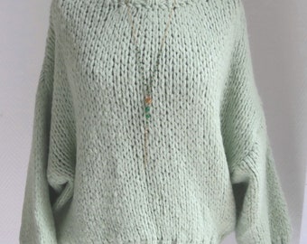 chunky knit pulli mint grüner rundhalspullover mohair oversized damen dicker strick weit lässig ballonärmel