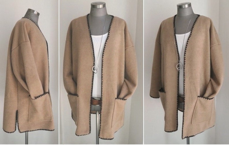 Übergangsjacke Cabanjacke EGG-Shape Kurzmantel mit Häkelsaum in camel unisize hier 38-44 Bild 1