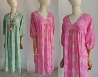 Blumenkleid Sommerkleid in pink gold hauchzart ideal für heisse Tage, Strandkleid aus Cotton