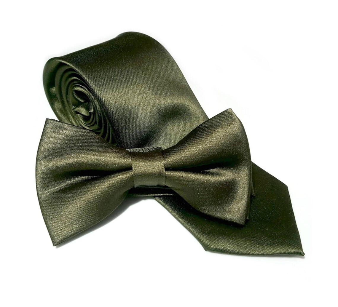Dark Green Satin Neck Tie or Bow Tie Groomsman Wedding Tie Etsy