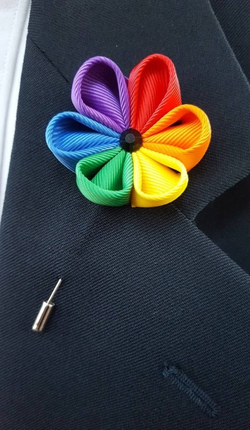 Gay Pride Lapel Pin Set Of 10 Rainbow Flower Same Sex