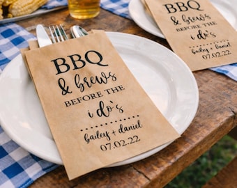 Utensil Holders Wedding Rehearsal | BBQ & Brews Engagement Barbecue | I Do BBQ | Barn Wedding Favor Bags | Rustic Wedding Decor