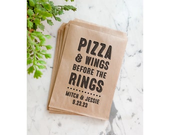 Pizza and Wings Before the Rings Rehearsal Dinner Wedding | Engagement Dinner | I Do BBQ | Wedding Favor Bags | Rustic Wedding Decor