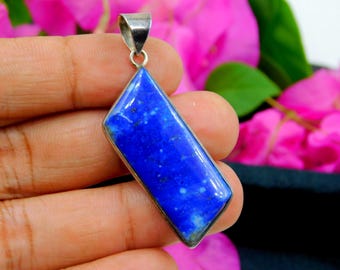 Colgante de cristal de plata de ley 925 maciza con piedra preciosa de sodalita natural de forma irregular, joyería para mujer, estilo boho chic.