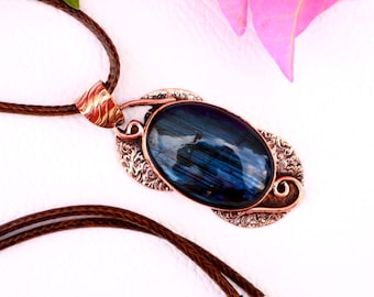 Collar de labradorita de cobre: joyería de cristal hecha a mano, colgante de piedra natural con acabado de cobre, regalo de joyería bohemia.