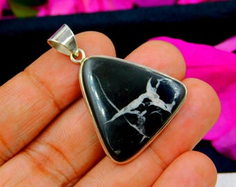 Colgante de fósil de grieta de barro marroquí natural – Joyería hecha a mano en plata de ley 925, elegante colgante de piedra curativa