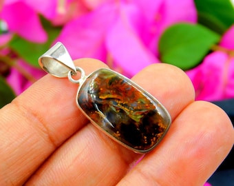 Colgante de piedra preciosa pietersita en plata de ley – Joyería artesanal hecha a mano, collar de cristal azul en espiral, regalo para mujer