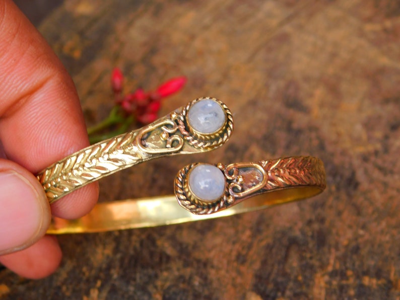 Ethnic Bracelet White Moonstone Gold Plated Bracelet Bangle Tribal Bracelet Adjustable Bracelet Gypsy Bracelet
