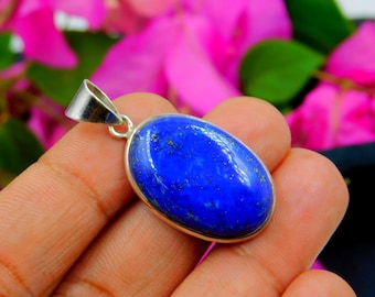 Collar con colgante de lapislázuli y plata 925 – Piedra preciosa azul auténtica, joyería bohemia hecha a mano, regalo de cristal curativo