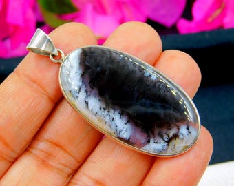 Colgante grande de cabujón de ágata dendrítica – Joyería de cristal de plata de ley 925, collar de piedras preciosas naturales para mujer
