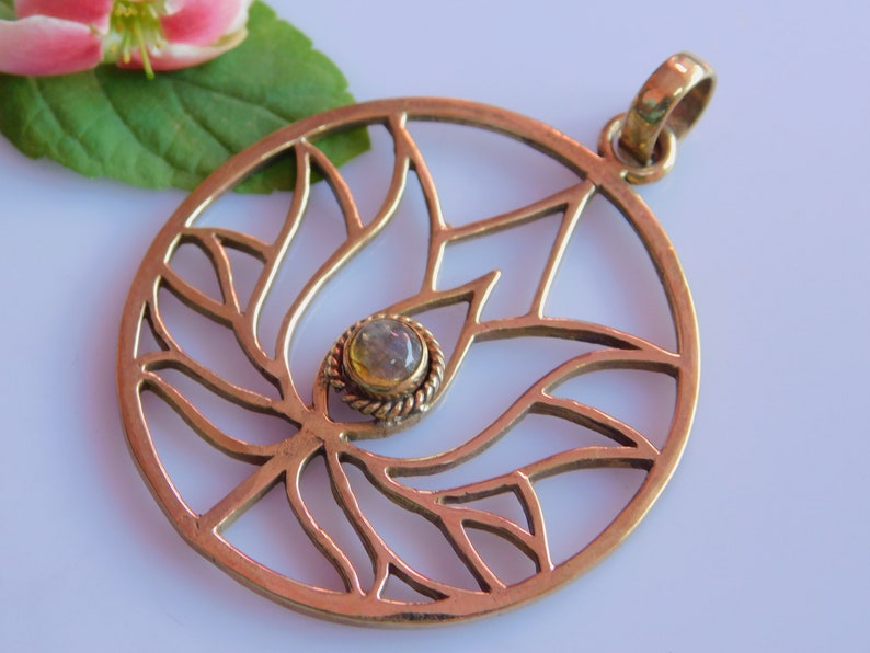 Sacred Geometry Tribal Inspired Bohemian Jewelry Brass pendent Labradorite Gemstone Healing pendent Seed Of Life,Lotus Pandant,