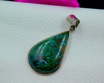 Colgante de plata de ley 925 maciza con crisocola azul – Joyería de piedras preciosas naturales, collar llamativo estilo bohemio