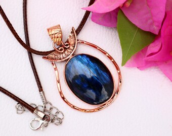Collar de cobre con labradorita: joyería sencilla de cristal natural, hecha a mano, con piedras preciosas, elegante y minimalista.