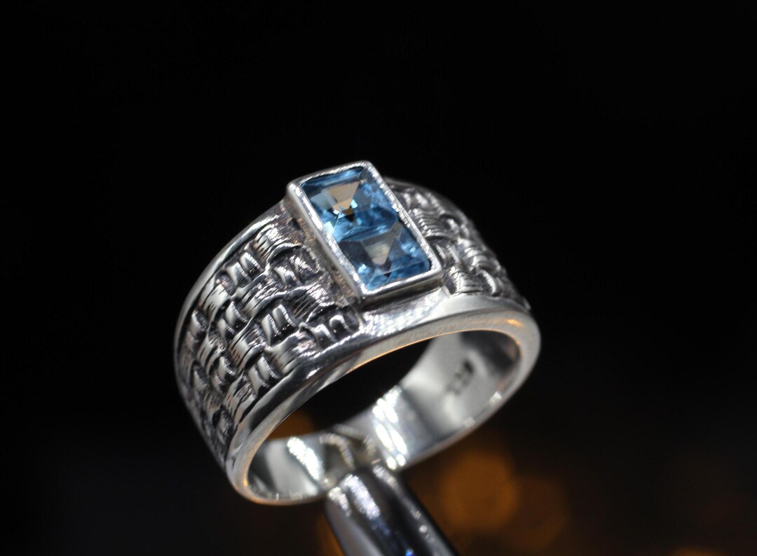 925 Sterling Silver Solid Vintage Style Ring With Sky Blue Topaz ...