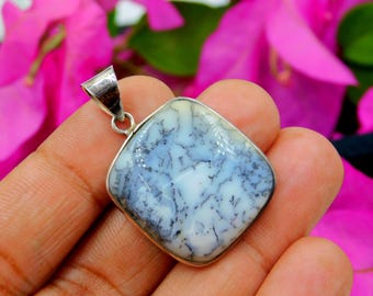 Colgante de ágata dendrítica – Joyería de plata de ley, collar de cristal bohemio hecho a mano, regalo para mujer