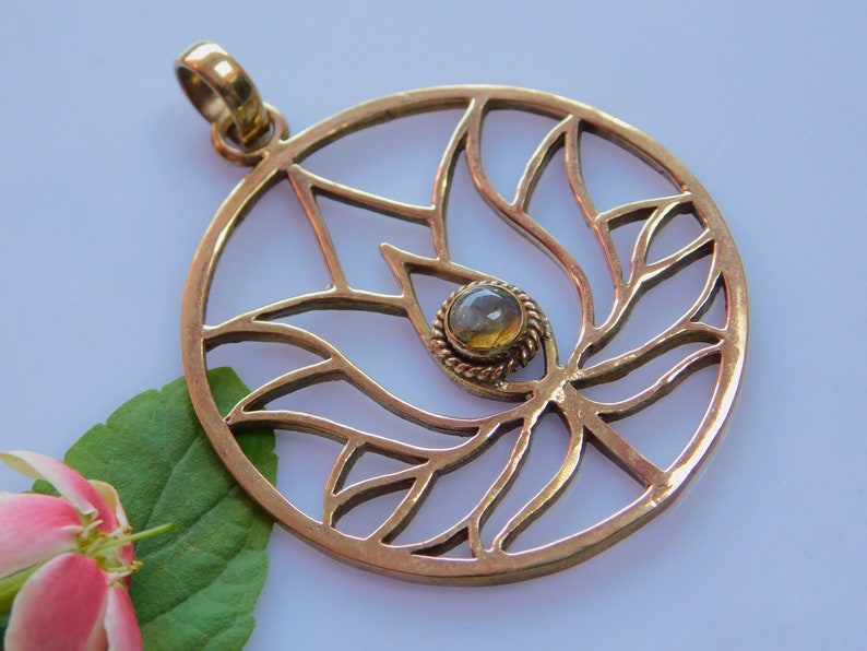 Sacred Geometry Tribal Inspired Bohemian Jewelry Brass pendent Labradorite Gemstone Healing pendent Seed Of Life,Lotus Pandant,