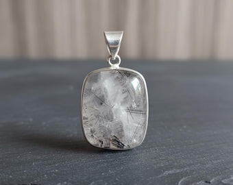 Colgante de cuarzo rutilado de plata de ley, piedra cojín turmalinada