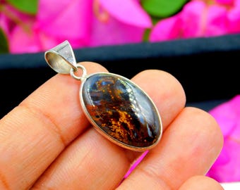 Colgante de pietersita en plata de ley – Joyería con piedras preciosas naturales para la sanación, collar llamativo de estilo bohemio, regalo para ella.