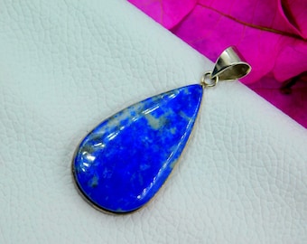Colgante de cristal de plata de ley 925 maciza con gema de sodalita natural en forma de lágrima, joyería para mujer, diseño elegante y delicado.