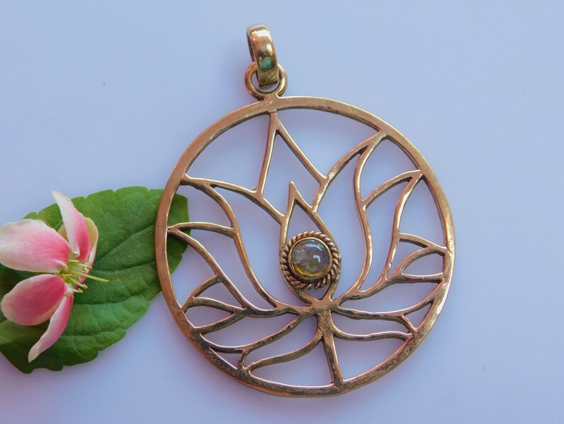 Sacred Geometry Tribal Inspired Bohemian Jewelry Brass pendent Labradorite Gemstone Healing pendent Seed Of Life,Lotus Pandant,