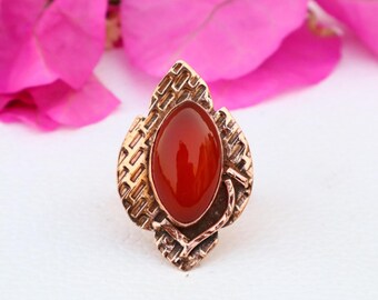 Markiezin rode carneool onyx mooie koperen ring, ambachtelijke handgemaakte modieuze boho statement cadeau boho koper gegraveerde helende ring