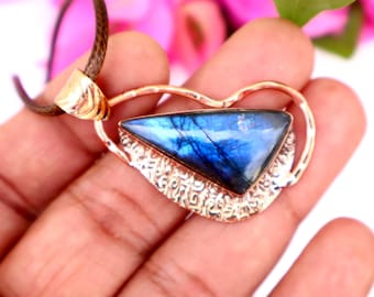 Colgante de piedra labradorita curativa de cobre: collar de labradorita, regalo de cristal hecho a mano para mujer