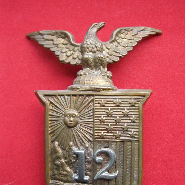 Brass plate for New York State Militia helmet (12th Co.), used from 1872 to 1925