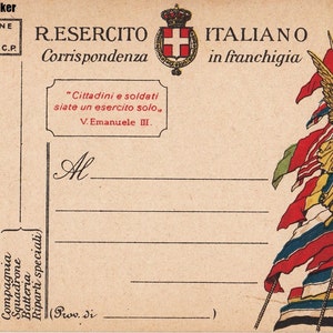 Cartolina militare in franchigia, Esercito Italiano, Prima Guerra Mondiale