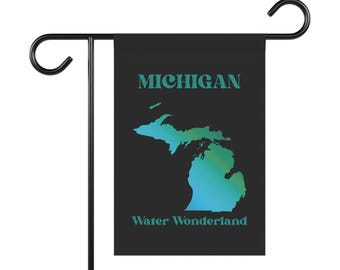 Custom Garden Banner, Michigan Water Wonderland Decor, Black Flag Sign, Outdoor Home Decoration, Perfect for Garden Lovers, Unique Gift