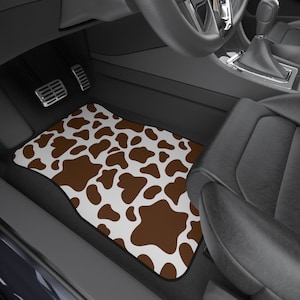 Brown cow or black cow print car floor mats (Set of 4), front and back
