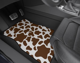 Brown cow or black cow print car floor mats (Set of 4), front and back