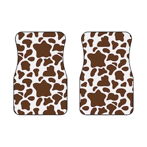 Brown or black cow print car floor mats, set of 2 for the front driver and passenger