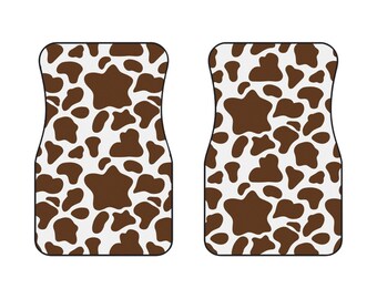 Brown or black cow print car floor mats, set of 2 for the front driver and passenger