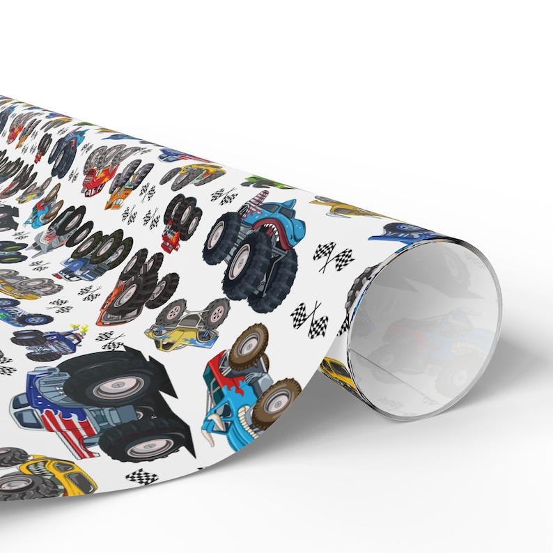 Gift Wrap Papers, wrapping paper - super fun monster trucks, fun boy or girl wrapping paper, unique gift wrap for kids image 2