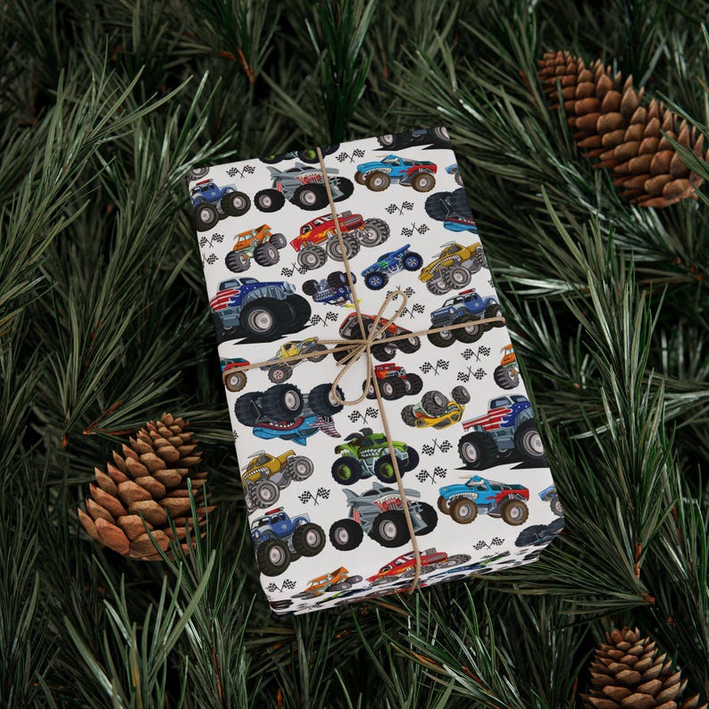 Gift Wrap Papers, wrapping paper - super fun monster trucks, fun boy or girl wrapping paper, unique gift wrap for kids image 4