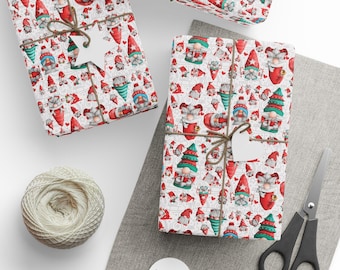 Gift Wrap Papers - adorable Gnomes Christmas wrapping paper, fun holiday gift wrap, festive wrapping