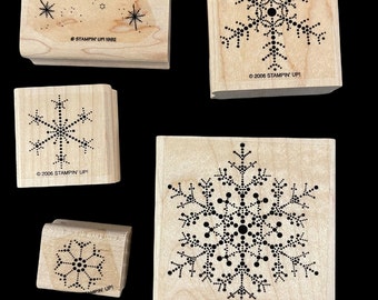 Vintage, gently used rubber stamps- set of 5 snow & snowflake themed