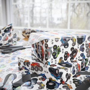 Gift Wrap Papers, wrapping paper - super fun monster trucks, fun boy or girl wrapping paper, unique gift wrap for kids image 5