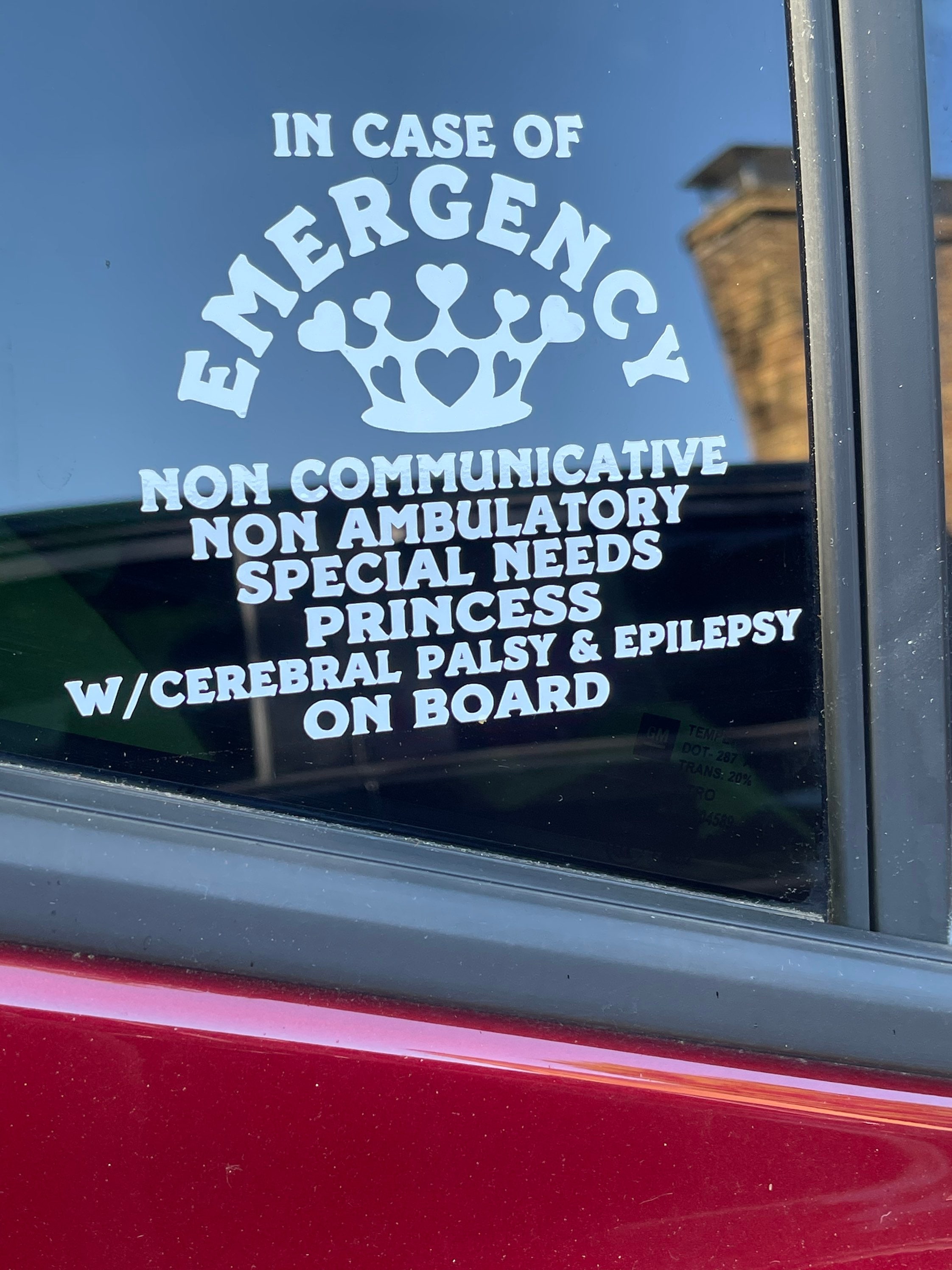 Vinyl Decal Differently Abled, Disabled, special needs “IN Case of Emergency - medical emergency, medical notification, first responders