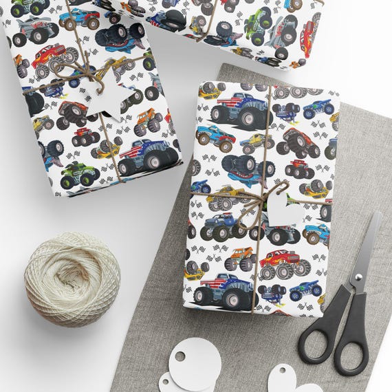 Gift Wrap Papers, wrapping paper - super fun monster trucks, fun boy or girl wrapping paper, unique gift wrap for kids