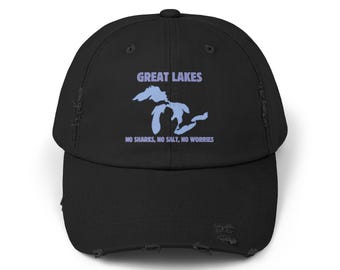Great Lakes Distressed Cap - Trendy Hat for Nature Lovers, Gifts for Outdoorsy Friends, Casual Wear, Summer Adventures, Lake Lovers