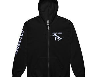 Unisex heavy blend zip hoodie Great Lakes, Huron, Michigan, Erie, Ontario, Superior, Unsalted