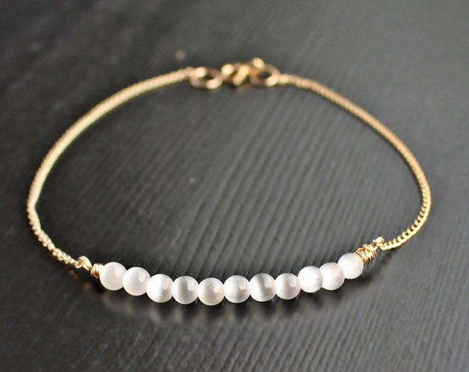 White Cats Eye Bracelet Gold Bracelet Catseye Bracelet Etsy Singapore