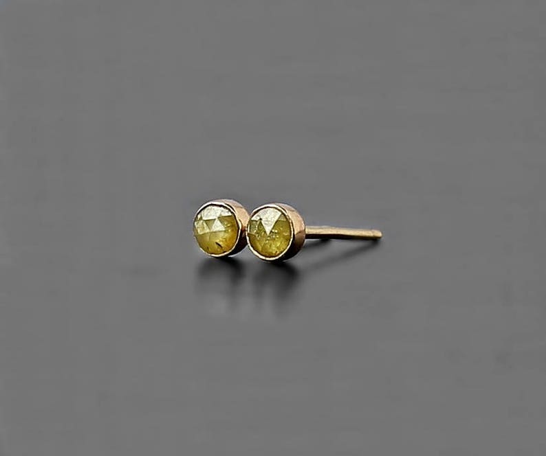 Mini Yellow Diamond 14K Earrings diamond bezel studs 3 mm diamond earrings diamond jewelry small diamond gift karat petite gold studs