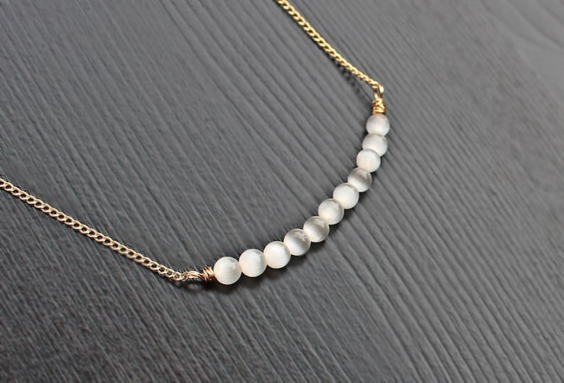 catseye bar necklace teen gifts gold bar necklace cute necklace stylish necklace gold filled necklace White Cats Eye Gold Necklace